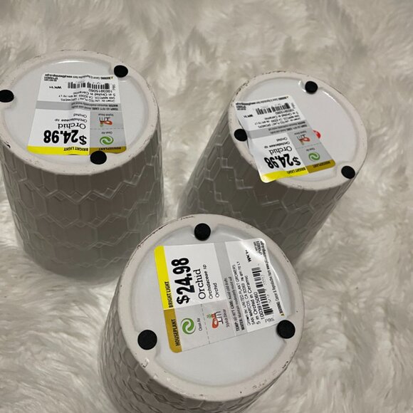 Set of 3 modern print textured 5 inch ceramic planter pots Ivory/off white - Picture 7 of 8